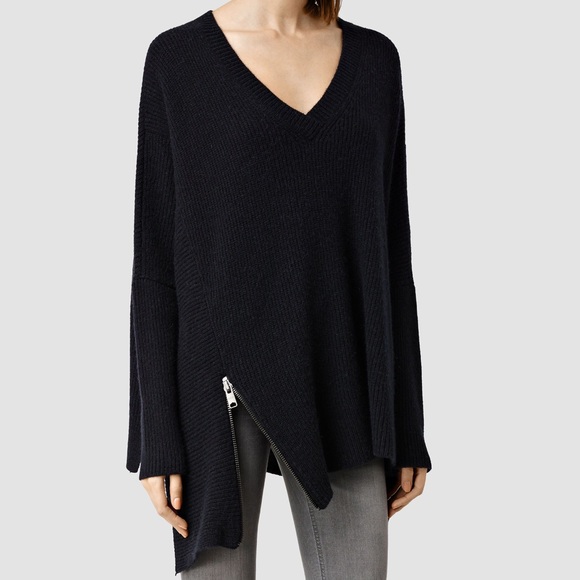All Saints Grey Knit Able Zip Jumper 
